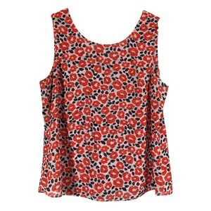 Cabi Flipside XL Sleeveless Top Red Floral Print Ruffle V Back‎ Blouse